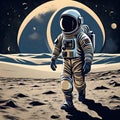 Monochromatic Serenity: Astronaut Illustration on the Moon