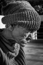 Captivating monochrome profile of a wise Indian senior woman adorned with a cap, showcasing the beauty of aging gracefully