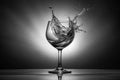 Captivating Monochrome Wine Glass EcoFriendly Design with Dynamic Water Splash and 3D Floating Elements for a Royalty Free Stock Photo