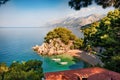 Captivating morning seascape of Adriatic sea. Summer summer view of small beach in famous resort - Brela, Croatia, Europe. Beautif Royalty Free Stock Photo