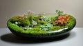 A captivating moss microecosystem showcasing a lush world of tiny flora and sparkling dewdrops Royalty Free Stock Photo