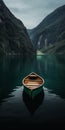 Captivating Mountainous Vistas: A Dark Emerald Row Boat In North Luthern Opmark Fjord