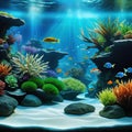 A captivating nature aquarium illustration with underwater and showcasing a harmonious aquascape