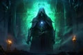 Captivating Necromancer neon art background. Generate Ai