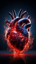 Captivating neon depiction: Human heart and pulse on a dark canvas.