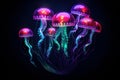 Captivating Neon jellyfish dark water. Summer light Royalty Free Stock Photo