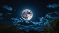 Enchanting Full Moon in Starry Night Sky with Illuminated Clouds Royalty Free Stock Photo