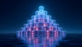 A captivating nighttime scene showcasing a towering pyramid made from luminescent data blocks, Royalty Free Stock Photo