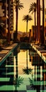 Captivating Oasis: A Reflective Swimming Pool In The Style Of Josh Adamski