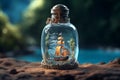 Captivating ocean in a bottle with a miniature pirate ship