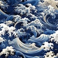 Captivating ocean mural with traditional Japanese waves in a manga style (tiled)