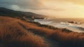 Captivating Ocean View: Golden Hues, Moody Lighting, And Photorealistic Scenery