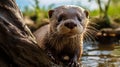 Captivating Otter Portrait: Traditional Vietnamese Ultraviolet Photography