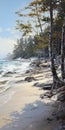 Sandy Shore Ocean Painting In Soft Realism Style Royalty Free Stock Photo