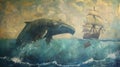 Epic Encounter: Moby Dick Engages Pequod in Dramatic Maritime Battle