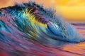 A captivating painting capturing the raw power and beauty of a wave in the ocean, A breaking wave in vibrant colors, AI Generated