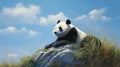 Captivating Panda Bear Sitting On Rock In Noah Bradley Style