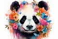 Captivating Panda colorful flowers. Generate Ai