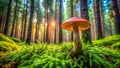 Stunning Panoramic View of Gassy Webcap Mushrooms Cortinarius traganus Growing Beneath a Spruce Forest Canopy A Royalty Free Stock Photo