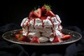 Captivating Pavlova strawberry plate. Generate Ai Royalty Free Stock Photo