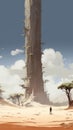 Giant Tower In The Desert: A Brushwork Exploration Of Ethereal Trees