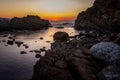 Dawn's Light: A Serene View of the Sea Through the Rocks in Sinemorets Royalty Free Stock Photo