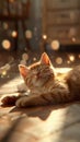 Adorable Ginger Kitten Basking in Sunlight with Warm, Dreamy Light Effects A Cozy and Relaxing Moment Captured for Animal Lovers Royalty Free Stock Photo