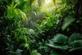 This captivating photo showcases a verdant expanse of trees, immersing viewers in the beauty of a flourishing green forest, A lush