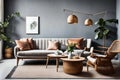 Modern and Stylish living room interior design - AI Generated Royalty Free Stock Photo