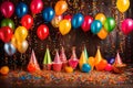 Birthday Party banner background with cakes - AI Generated