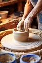 Craftsmanship in Motion: Skilled Potter Creating a Vase on Spinning Wheel Royalty Free Stock Photo