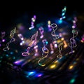 Ethereal Melodies: Vibrant Musical Notes Dancing in Mid-Air