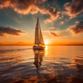 Serenity at Sunset: A Graceful Sailboat Sailing through Tranquil Waters