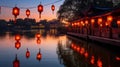 Graceful Red Lanterns Illuminating Serene Riverside