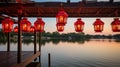 Graceful Red Lanterns Illuminating Serene Riverside