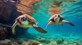 Graceful Synchrony: Majestic Sea Turtles in Vibrant Coral Reef
