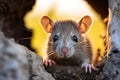 Curious Rat Peeking from Concrete Wall Hole