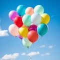 Vibrant Balloon Cluster Soaring in Clear Blue Sky Royalty Free Stock Photo