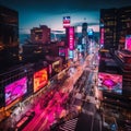Neon Nights: A Vibrant Cityscape at Dusk Royalty Free Stock Photo