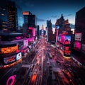 Neon Nights: A Vibrant Cityscape at Dusk Royalty Free Stock Photo