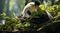 Tranquil Encounter: Endangered Panda Amidst Lush Forest