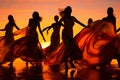 Synchronized Silhouettes: Vibrant Dance in Abstract Colors