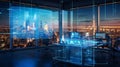 Futuristic Financial Projection: Holographic Charts in Modern Office