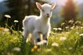 Energetic Baby Goat Frolicking in Serene Meadow