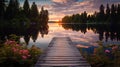 Golden Dusk Serenity: Tranquil Lakeside Reflection