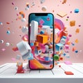 Floating Smartphone amidst Colorful Abstract Shapes