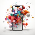 Floating Smartphone amidst Colorful Abstract Shapes