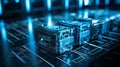 Futuristic Digital Padlock: Metallic Encryption in a High-Tech Server Room