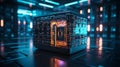 Futuristic Digital Padlock: Symbolizing Data Encryption in a High-Tech Server Room