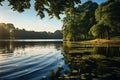 Tranquil Lake at Dawn: Serene Reflections and Harmonious Ripples